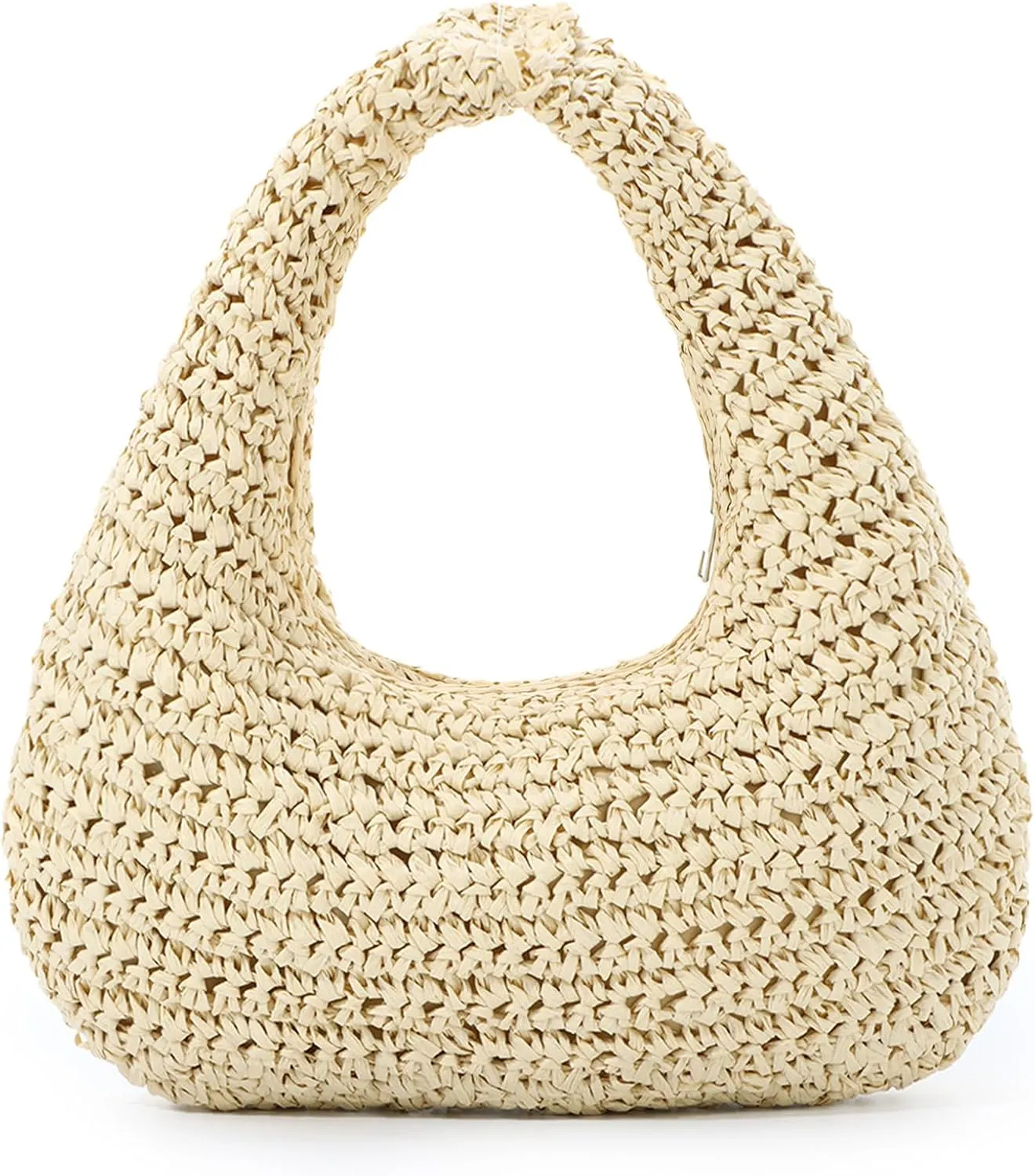 Fecialy Straw Bag for Women Crescent Shoulder Handbag Straw Summer Beach Tote Handbag Raffia Woven Hobo Bag