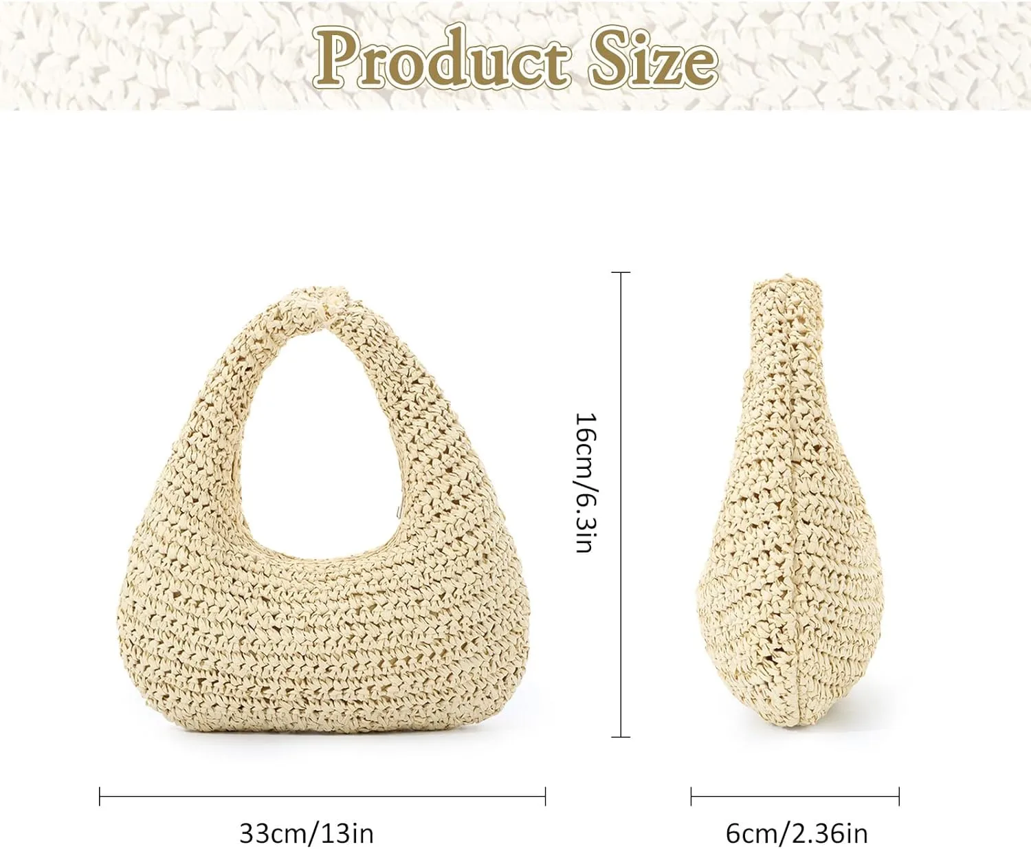 Fecialy Straw Bag for Women Crescent Shoulder Handbag Straw Summer Beach Tote Handbag Raffia Woven Hobo Bag