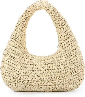 Fecialy Straw Bag for Women Crescent Shoulder Handbag Straw Summer Beach Tote Handbag Raffia Woven Hobo Bag