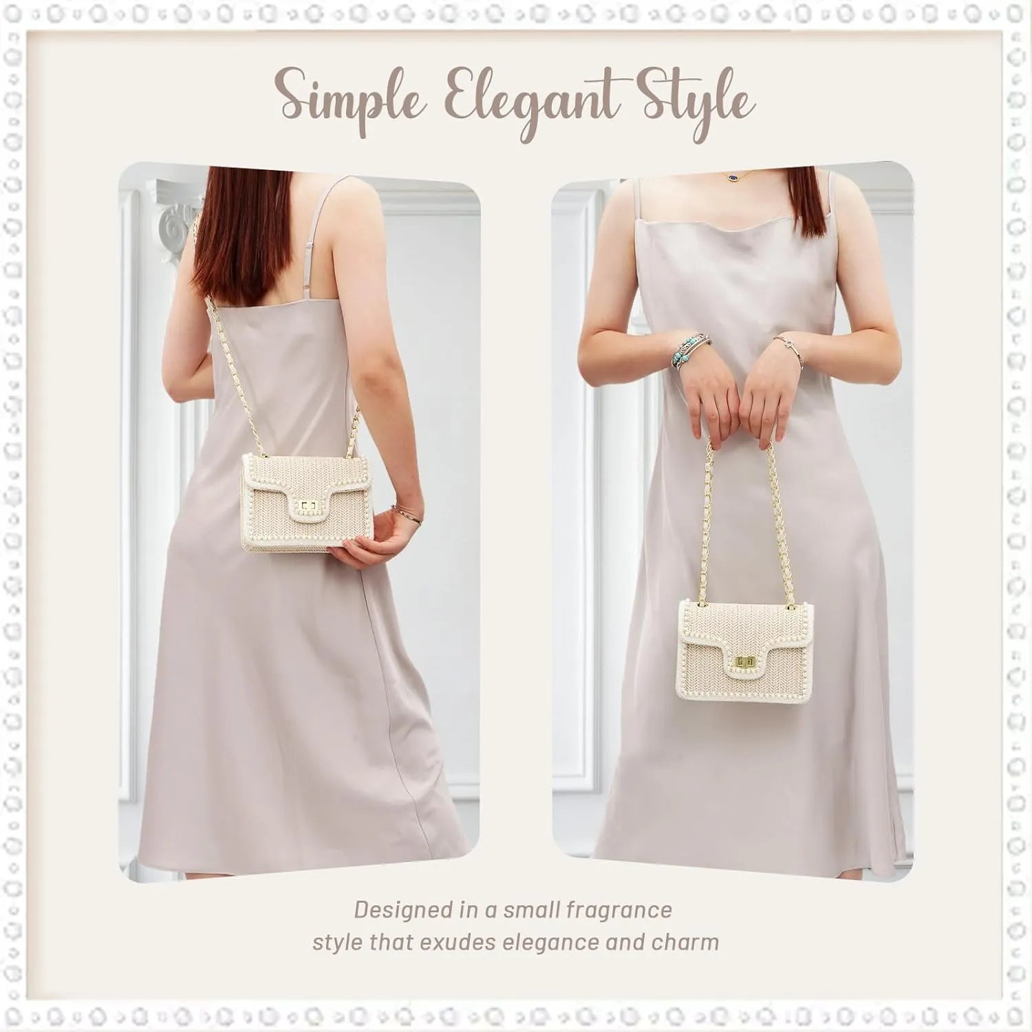 Fecialy Straw Crossbody Bags for Women Summer Straw Beach with Pearls Raffia Shoulder Handbags