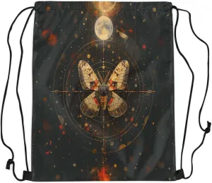 Feelyou Butterfly Gym String Bag Set Boho Moth Drawstring Backpack Gold Dots Moon Sports Drawstring Sackpack Boho Exotic Moon Star Drawstring Bags