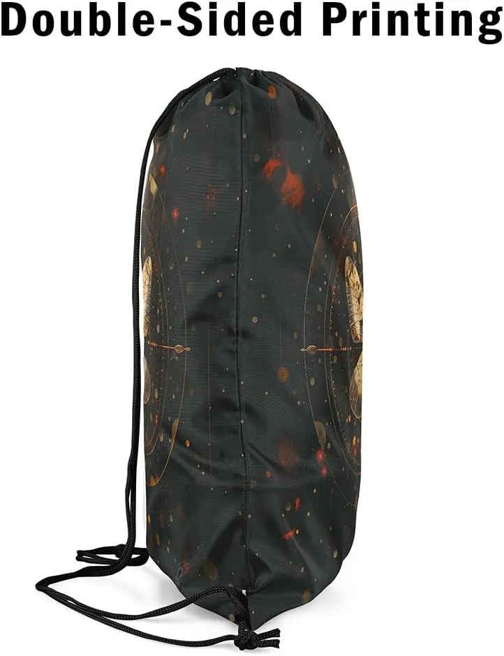 Feelyou Butterfly Gym String Bag Set Boho Moth Drawstring Backpack Gold Dots Moon Sports Drawstring Sackpack Boho Exotic Moon Star Drawstring Bags