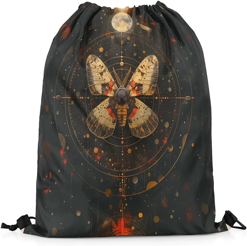 Feelyou Butterfly Gym String Bag Set Boho Moth Drawstring Backpack Gold Dots Moon Sports Drawstring Sackpack Boho Exotic Moon Star Drawstring Bags