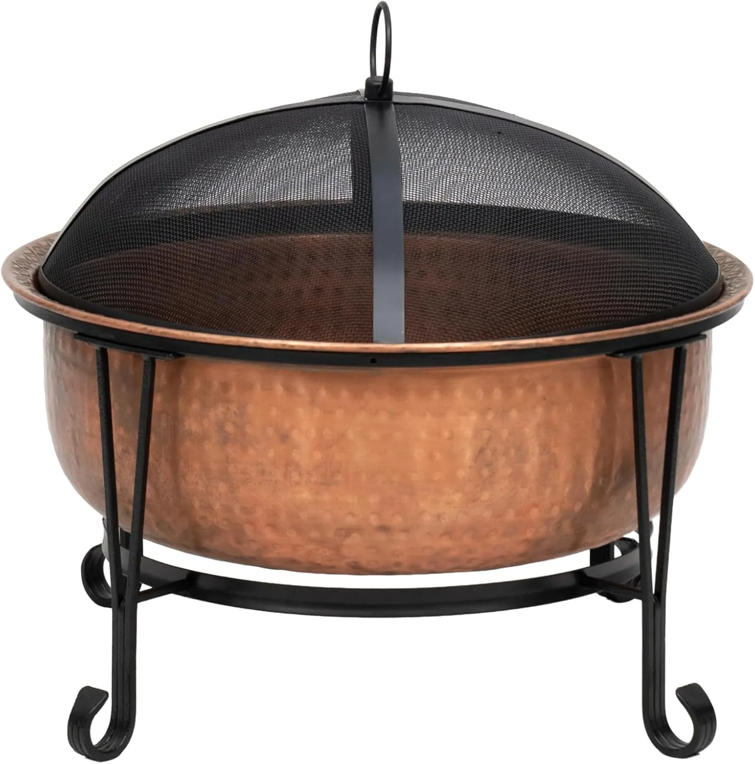 Fire Sense 62665 Fire Pit Palermo Copper with Steel Stand Wood Burning Lightweight Portable Outdoor Firepit Included Mesh Spark Screen Steel Grate Screen Lift Tool & Vinyl Weather Cover - 26.5"