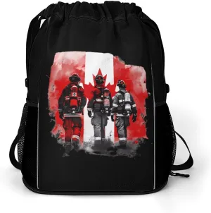 Firefighters Fireman Canada Flag Gym Bag Workout Gym Backpack with Shoe Compartment Sports Bags for Women Men