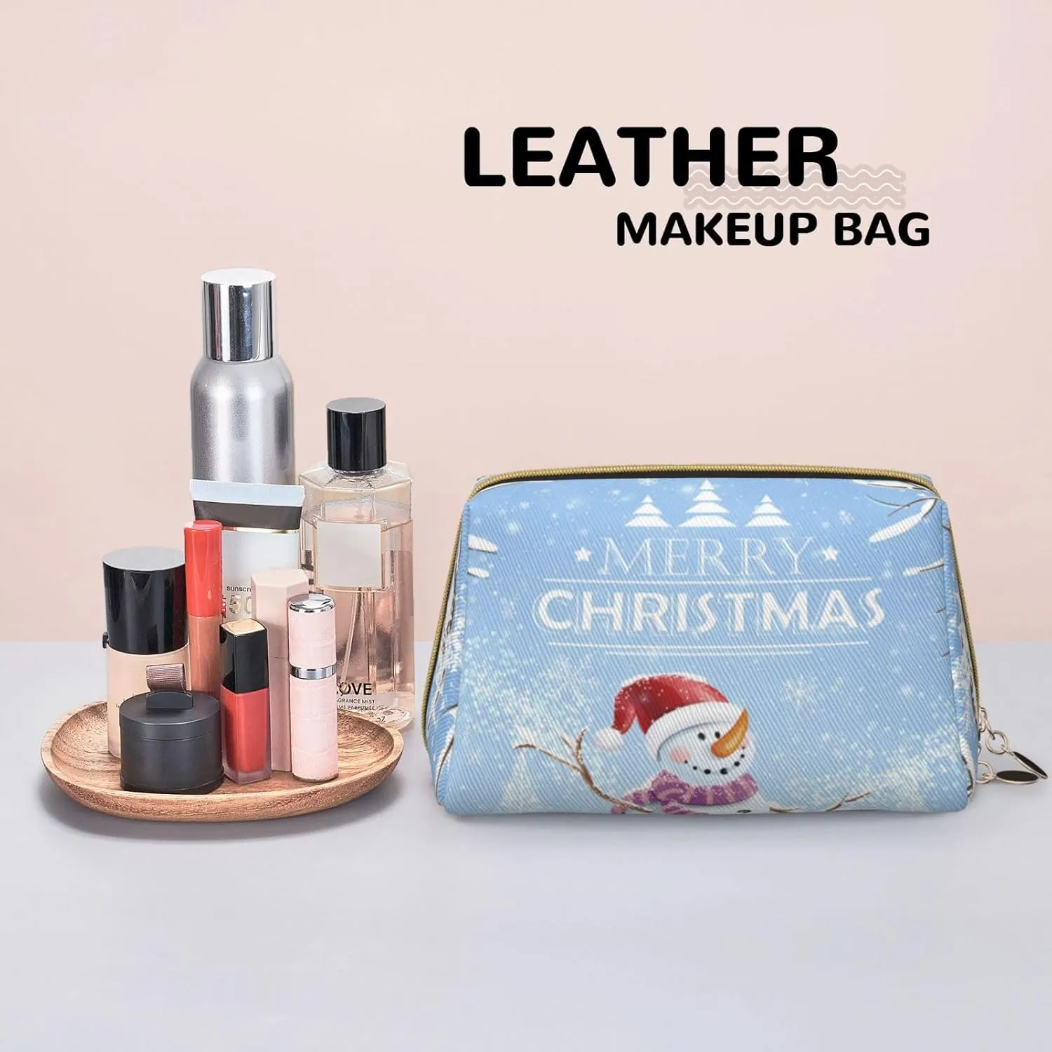 Fish Scale Waterproof leather cosmetic bag,Lizard Skin Exotic Design,large capacity and easy to care for carefor storing cosmetics, toiletries, makeup brushes,White