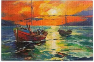 Fishing Boat Painting Puzzle 500 Pieces Wooden Jigsaw Puzzles for Family Games Suitable for Teenagers and Adults