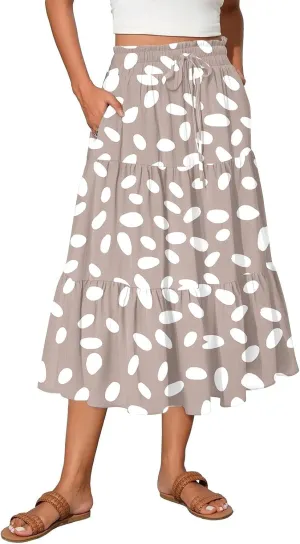 Floral Midi Length Skirt Casual Work Flowy A Line Skirts Summer Comfy Business Casual Outfits