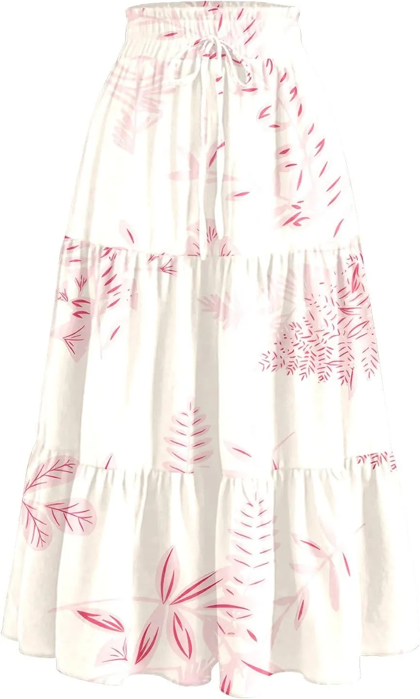 Floral Midi Length Skirt Casual Work Flowy A Line Skirts Summer Comfy Business Casual Outfits