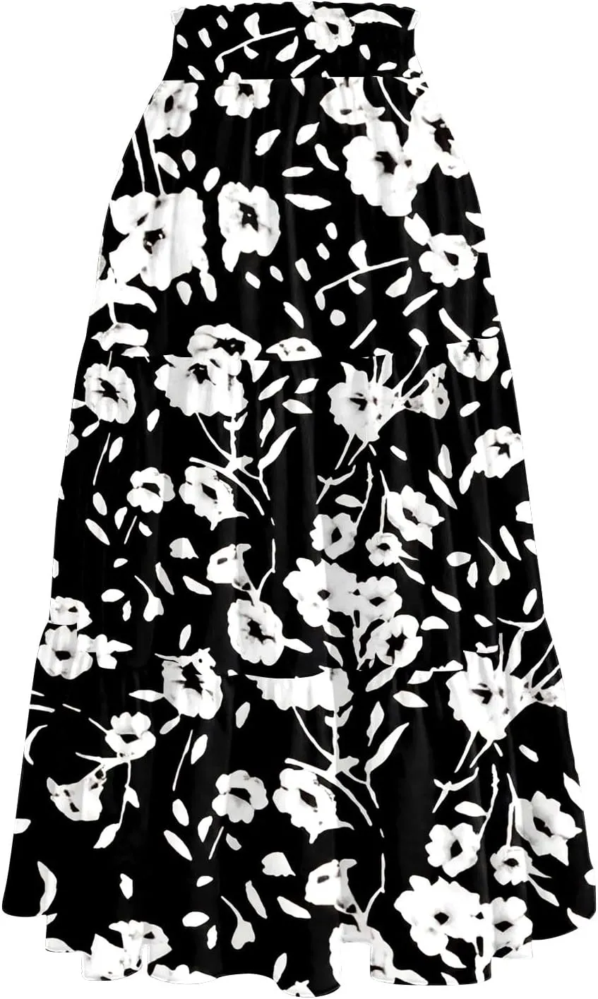 Floral Midi Length Skirt Casual Work Flowy A Line Skirts Summer Comfy Business Casual Outfits