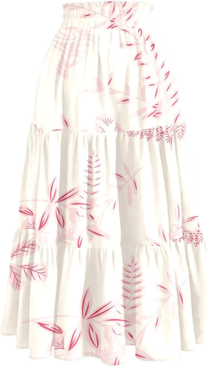 Floral Midi Length Skirt Casual Work Flowy A Line Skirts Summer Comfy Business Casual Outfits