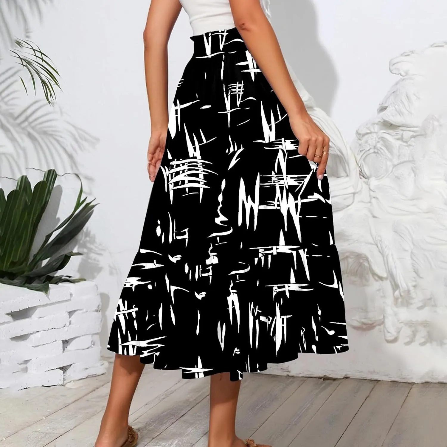 Floral Midi Length Skirt Casual Work Flowy A Line Skirts Summer Comfy Business Casual Outfits