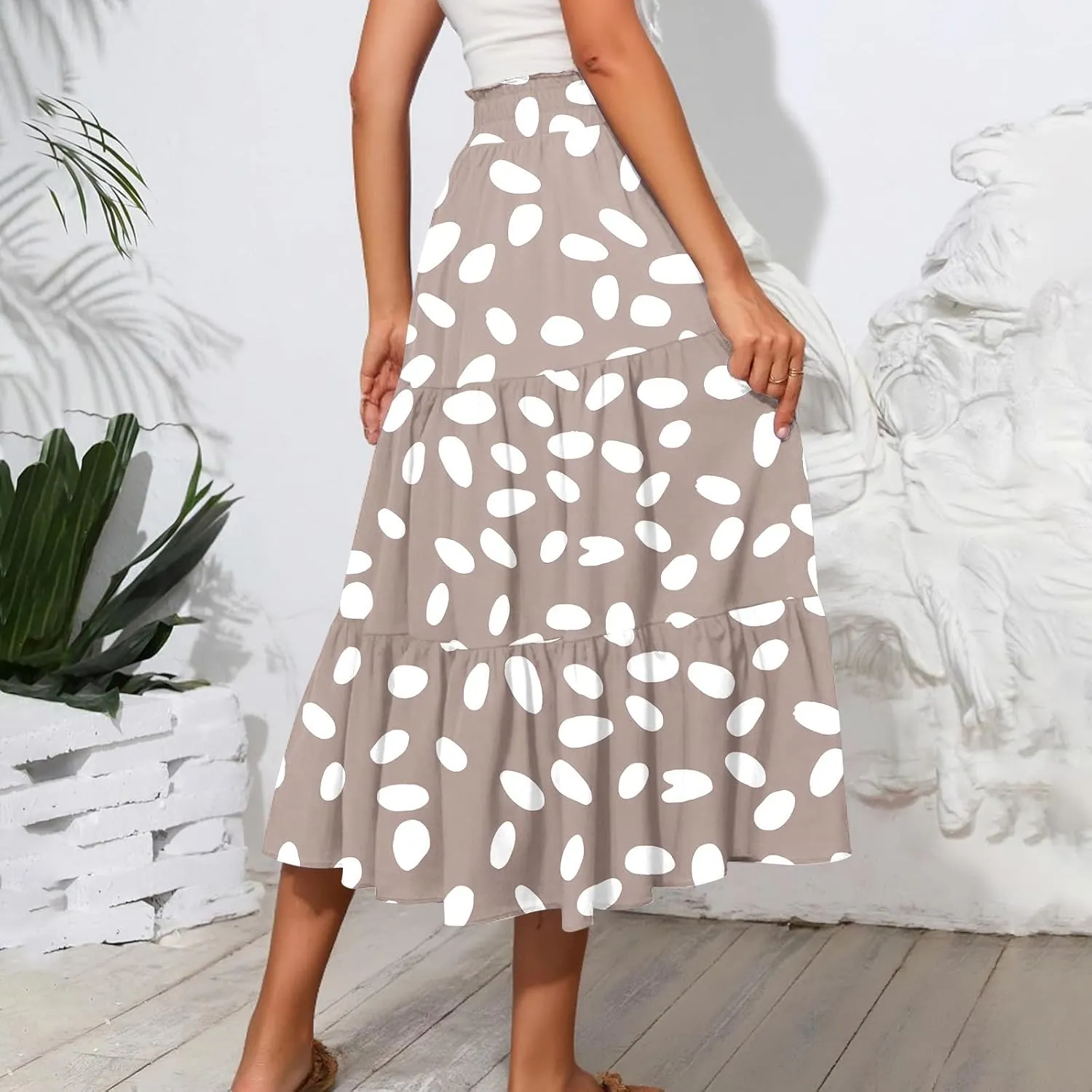 Floral Midi Length Skirt Casual Work Flowy A Line Skirts Summer Comfy Business Casual Outfits