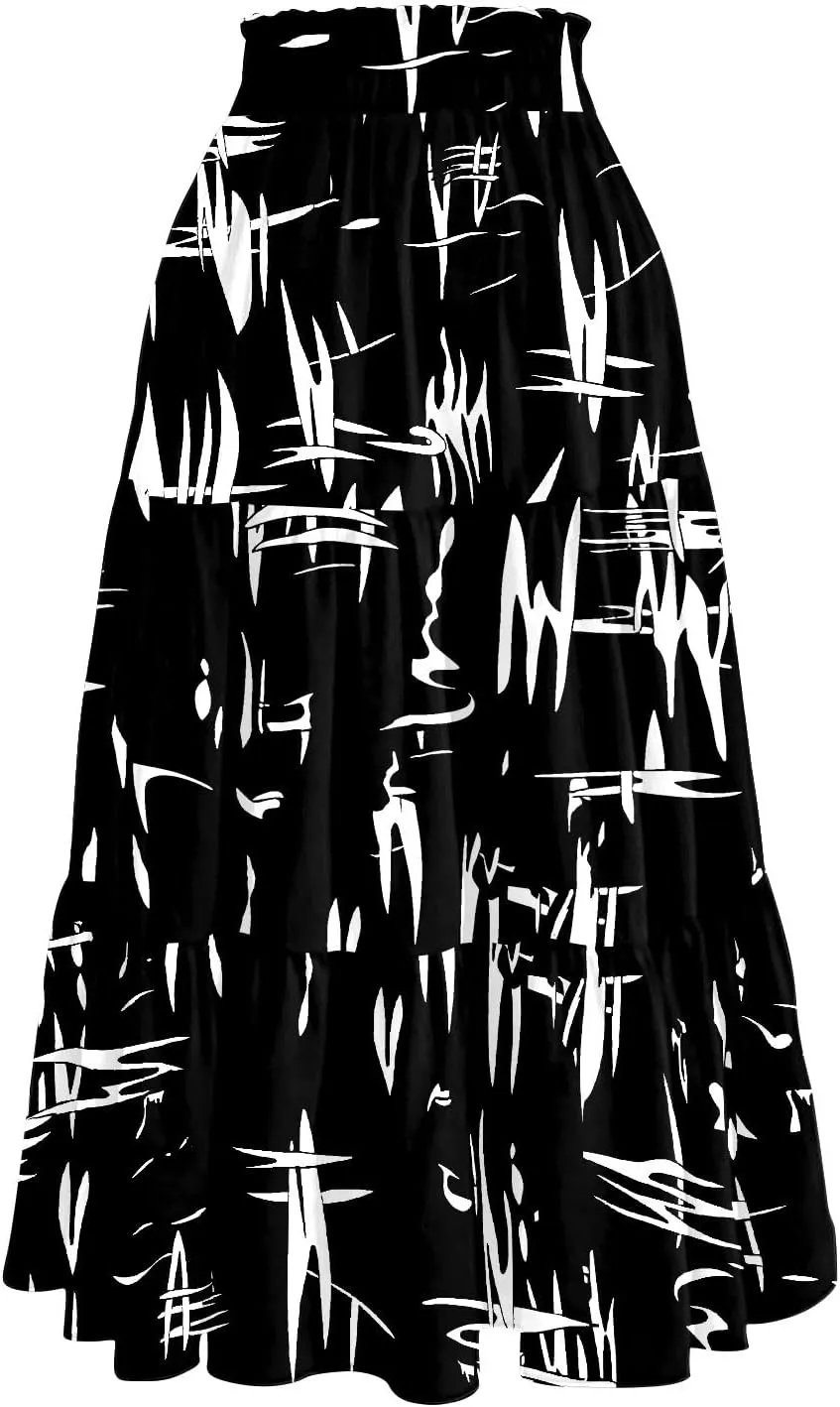 Floral Midi Length Skirt Casual Work Flowy A Line Skirts Summer Comfy Business Casual Outfits