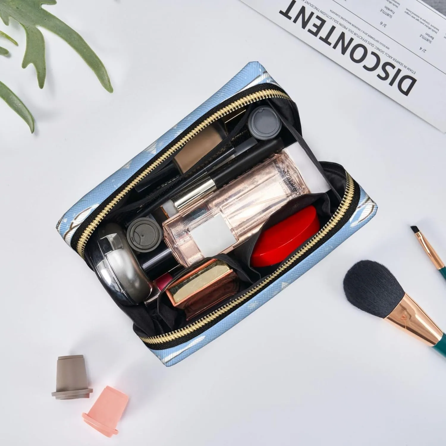 Floral Waterproof leather cosmetic bag,Birds Flowers Exotic Wildlife,large capacity and easy to care for carefor storing cosmetics, toiletries, makeup brushes,Blue Orange
