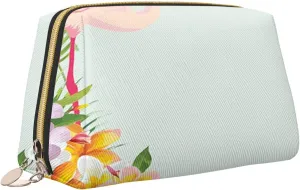 Floral Waterproof leather cosmetic bag,Birds Flowers Exotic Wildlife,large capacity and easy to care for carefor storing cosmetics, toiletries, makeup brushes,Blue Orange