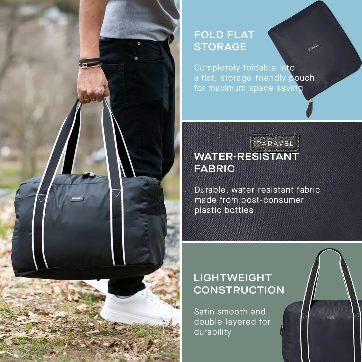 Foldable Duffle Bag for Travel | Lightweight, Water-Resistant, Multifunctional Carry On Bag | Sustainable and Durable Nylon