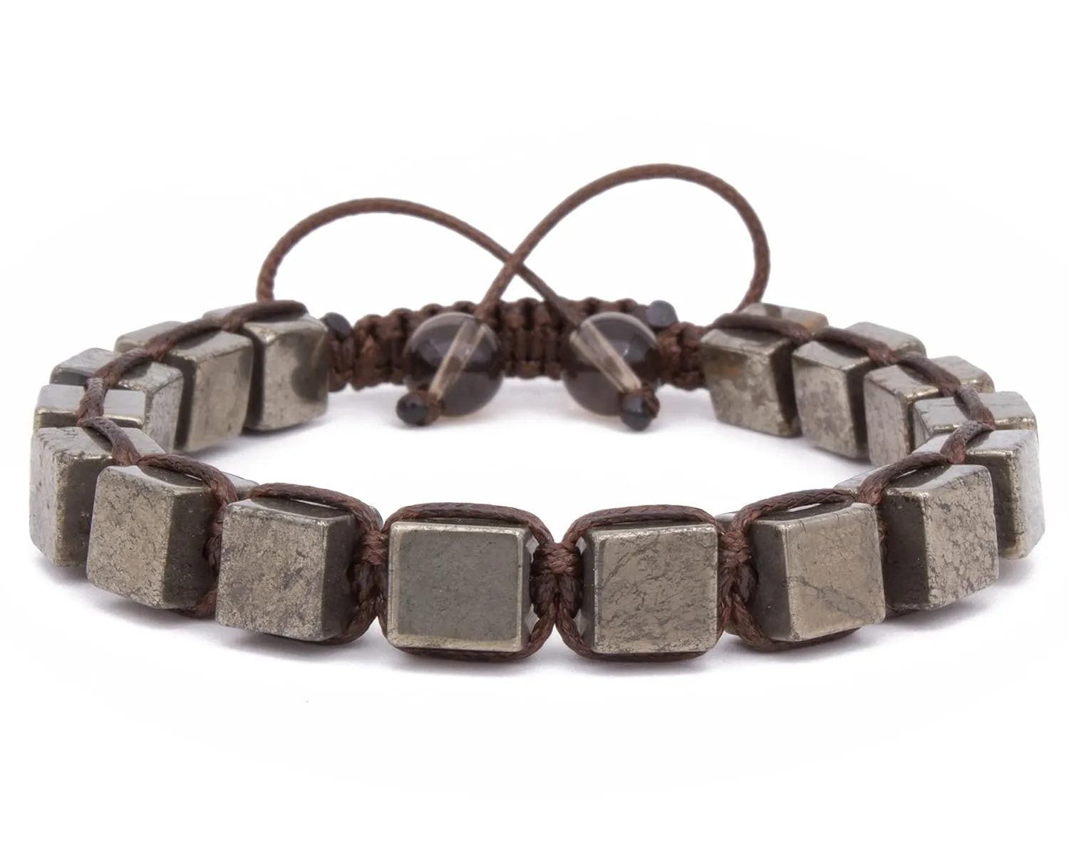Fools Gold, Iron Pyrite Cube Shaped Beaded Men's Bracelet Gemstone Shamballa Inspired Energy Macrame Wrap Bracelet Crux Crystals Gift for Him