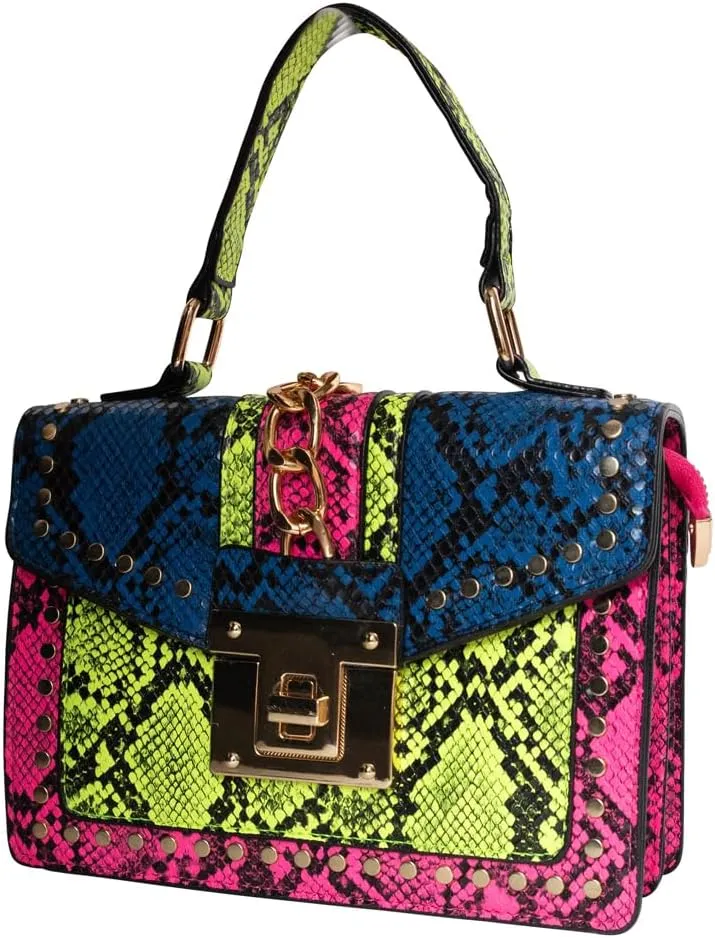 Forest & Twelfth Multicolor Snakeskin Pattern Handbag – Chic & Trendy Evening Bag for Ladies Colorful Snakeskin Purse