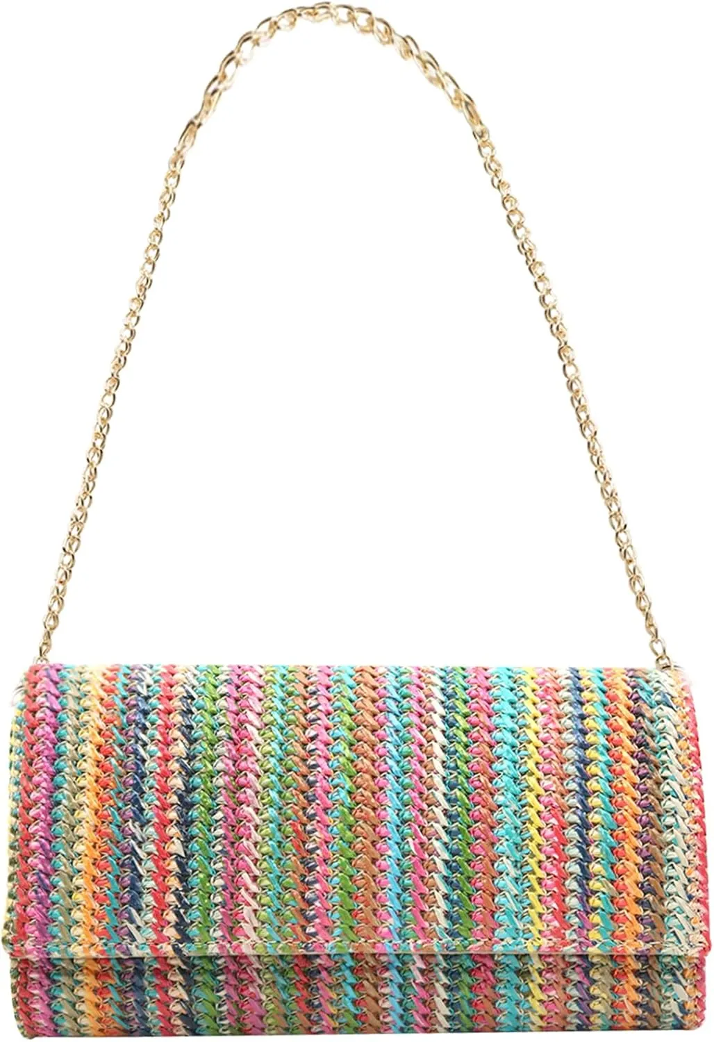 Fozehlad Straw Clutch Bags for Women Straw Beach Crossbody Purse Woven Envelope Wallet Fold Over Chain Shoulder Bag