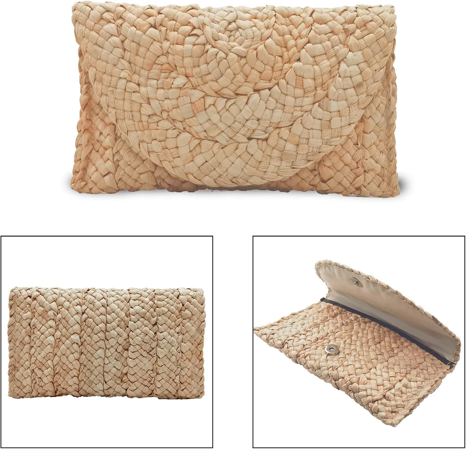 Fozehlad Straw Clutch Purse for Women, Woven Beach Straw Bags for Summer,Rattan Clutch For Girl Vacation