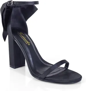 FREDERICK'S OF HOLLYWOOD Open Round Toe Ankle Strap Rhinestone Bow With Stiletto Heel, FOH-ATHENA