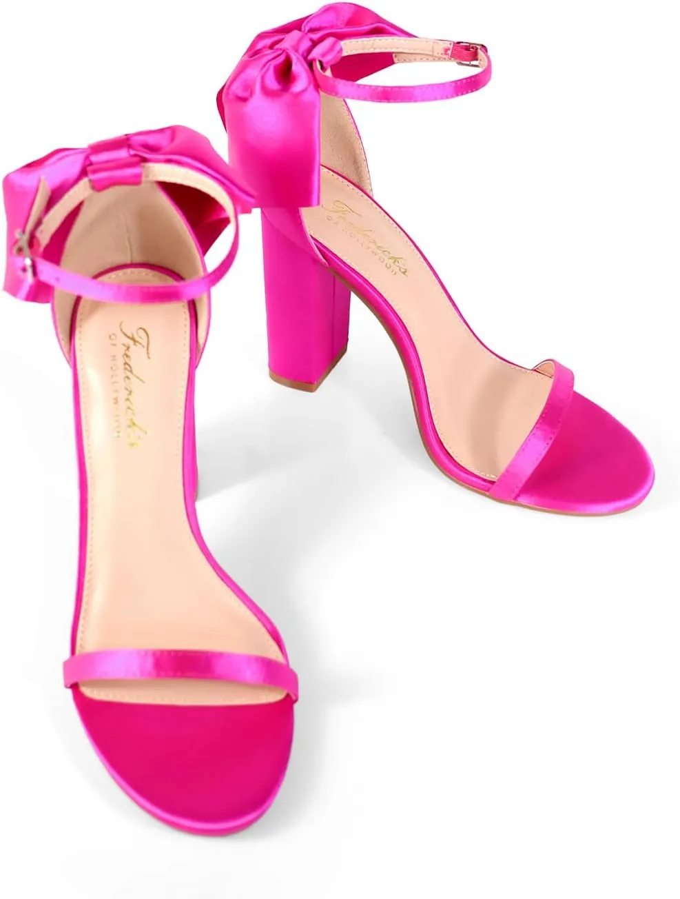 FREDERICK'S OF HOLLYWOOD Open Round Toe Ankle Strap Rhinestone Bow With Stiletto Heel, FOH-ATHENA