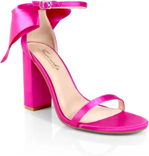 FREDERICK'S OF HOLLYWOOD Open Round Toe Ankle Strap Rhinestone Bow With Stiletto Heel, FOH-ATHENA