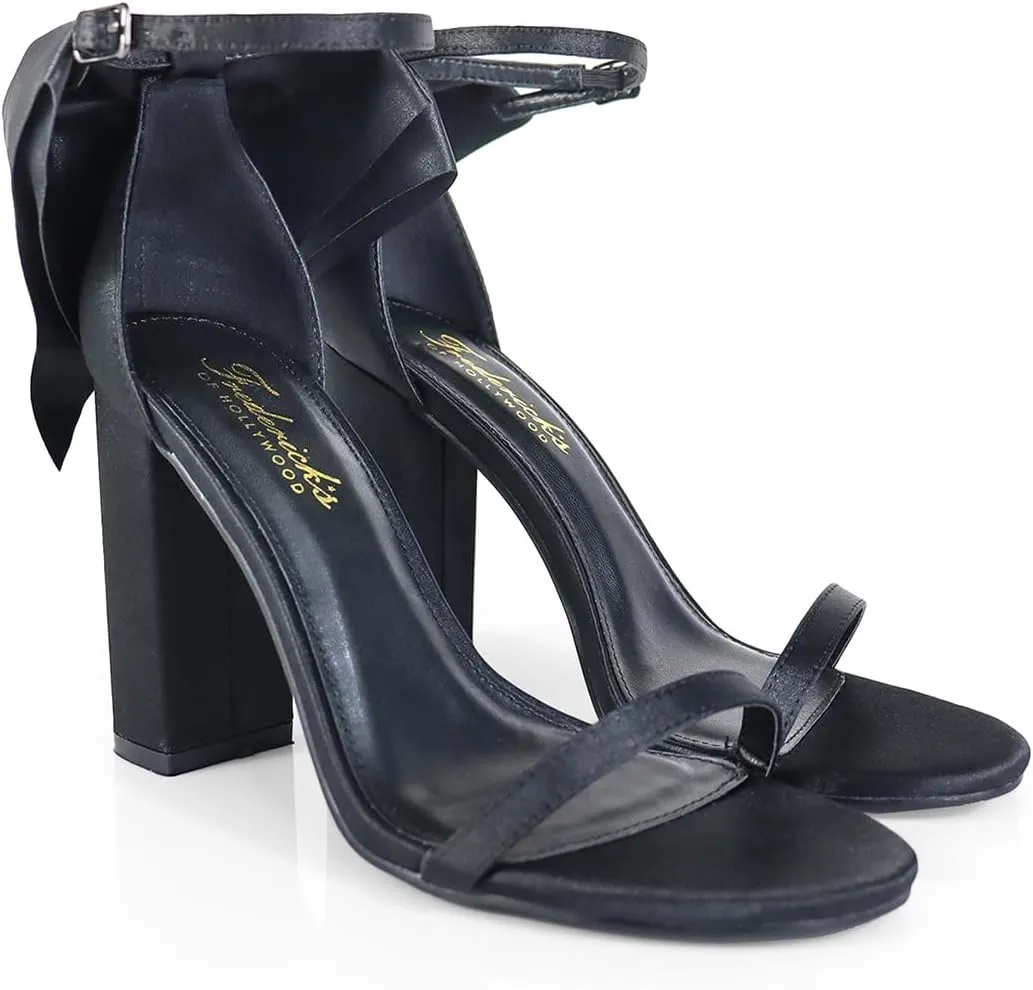 FREDERICK'S OF HOLLYWOOD Open Round Toe Ankle Strap Rhinestone Bow With Stiletto Heel, FOH-ATHENA