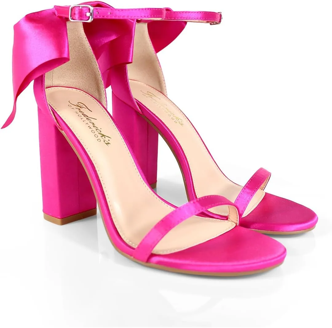 FREDERICK'S OF HOLLYWOOD Open Round Toe Ankle Strap Rhinestone Bow With Stiletto Heel, FOH-ATHENA