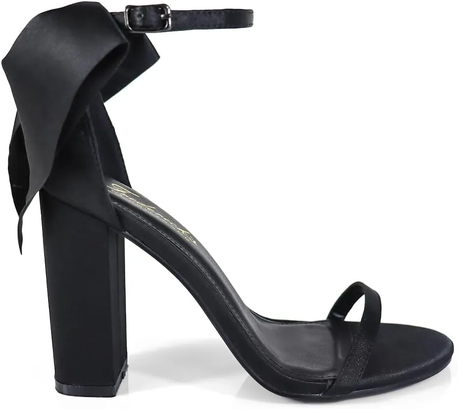 FREDERICK'S OF HOLLYWOOD Open Round Toe Ankle Strap Rhinestone Bow With Stiletto Heel, FOH-ATHENA