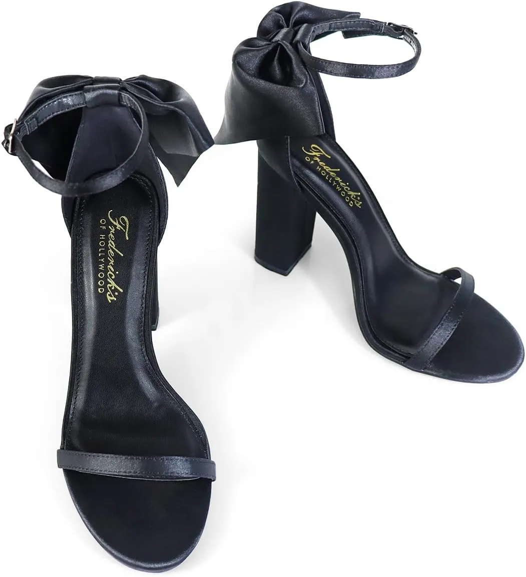FREDERICK'S OF HOLLYWOOD Open Round Toe Ankle Strap Rhinestone Bow With Stiletto Heel, FOH-ATHENA