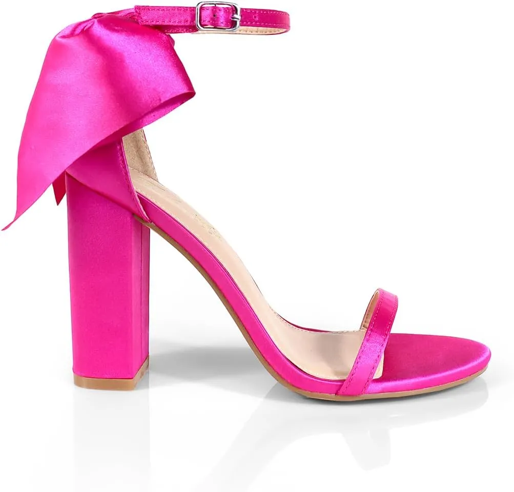 FREDERICK'S OF HOLLYWOOD Open Round Toe Ankle Strap Rhinestone Bow With Stiletto Heel, FOH-ATHENA