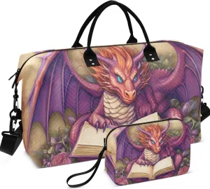 Funny Dragon Duffle Bag Travel Cosmetic Bag Set of 2, Design Women Sports Bag Carry on Duffel Bag