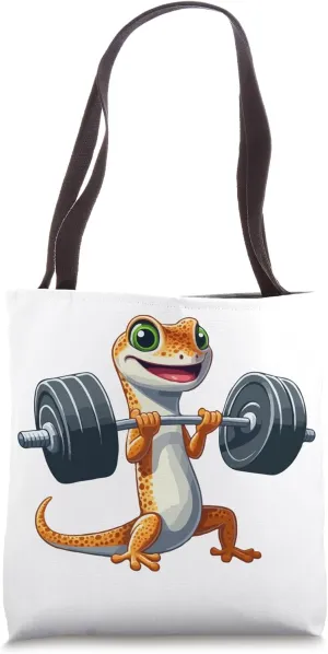 Funny Lizard Deadlifting Workout Lizard Gecko Weightlifting Tote Bag