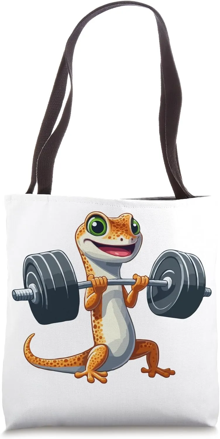 Funny Lizard Deadlifting Workout Lizard Gecko Weightlifting Tote Bag