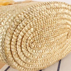 FUNSEED Straw Beach Tote Bag for Women, Large Capacity Handmade Woven Flower Shoulder Bag for Summer Beach Travel