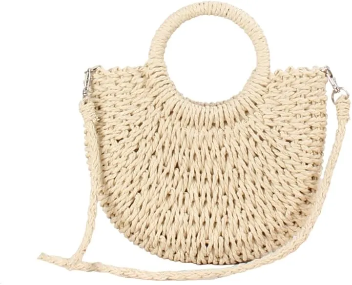 FUNSEED Straw Beach Tote for Women, Lightweight Handmade Woven Handbag Shoulder Bag Clutch for Outdoor Vacation