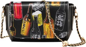 GAIGEO Black and Brown Floral Decorative Swirls Gold Chain Strap Crossbody, Ladies Leather Crossbody Bags