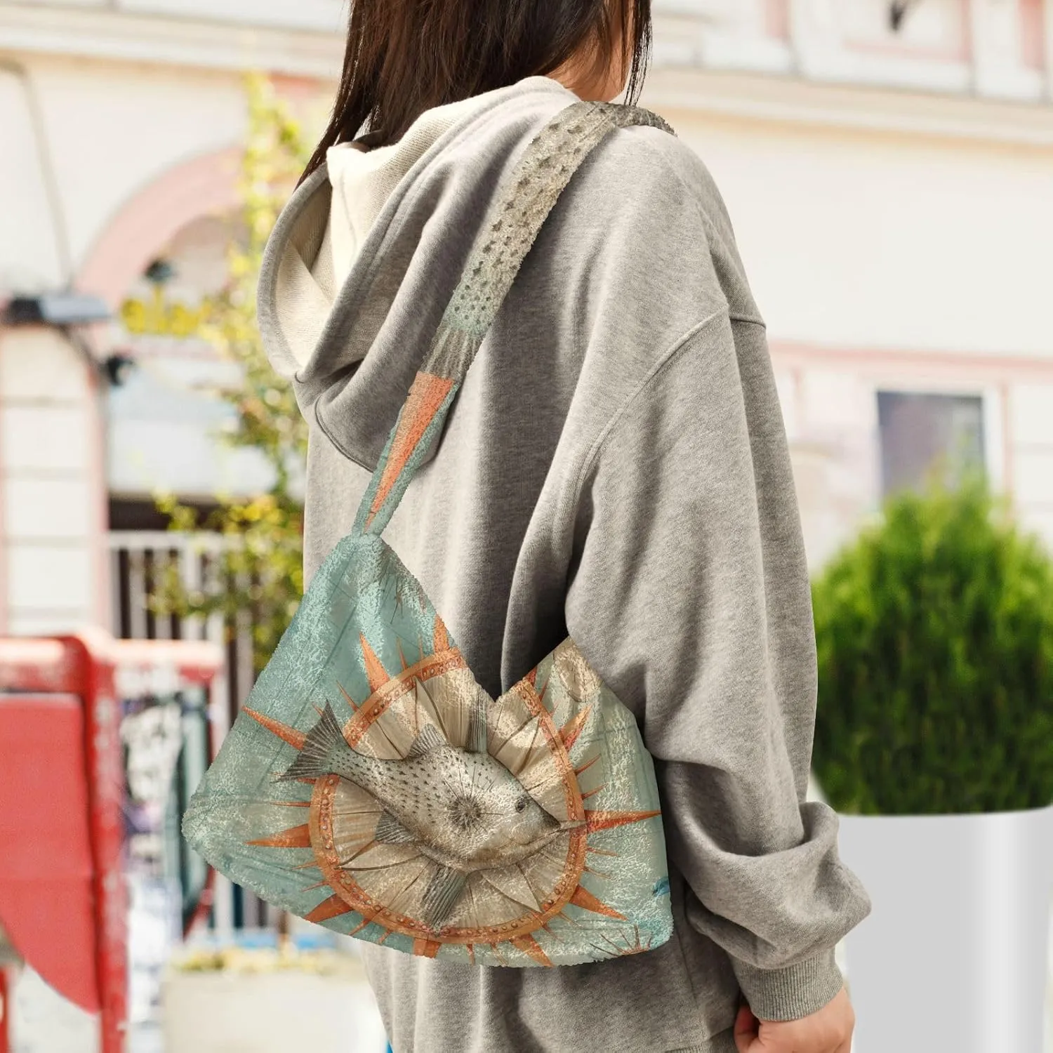 GAIGEO Cat Cartoon on Blue Black Ladies Shoulder Bag, Shoulder Purse with Zipper, Womens Outdoor Bag