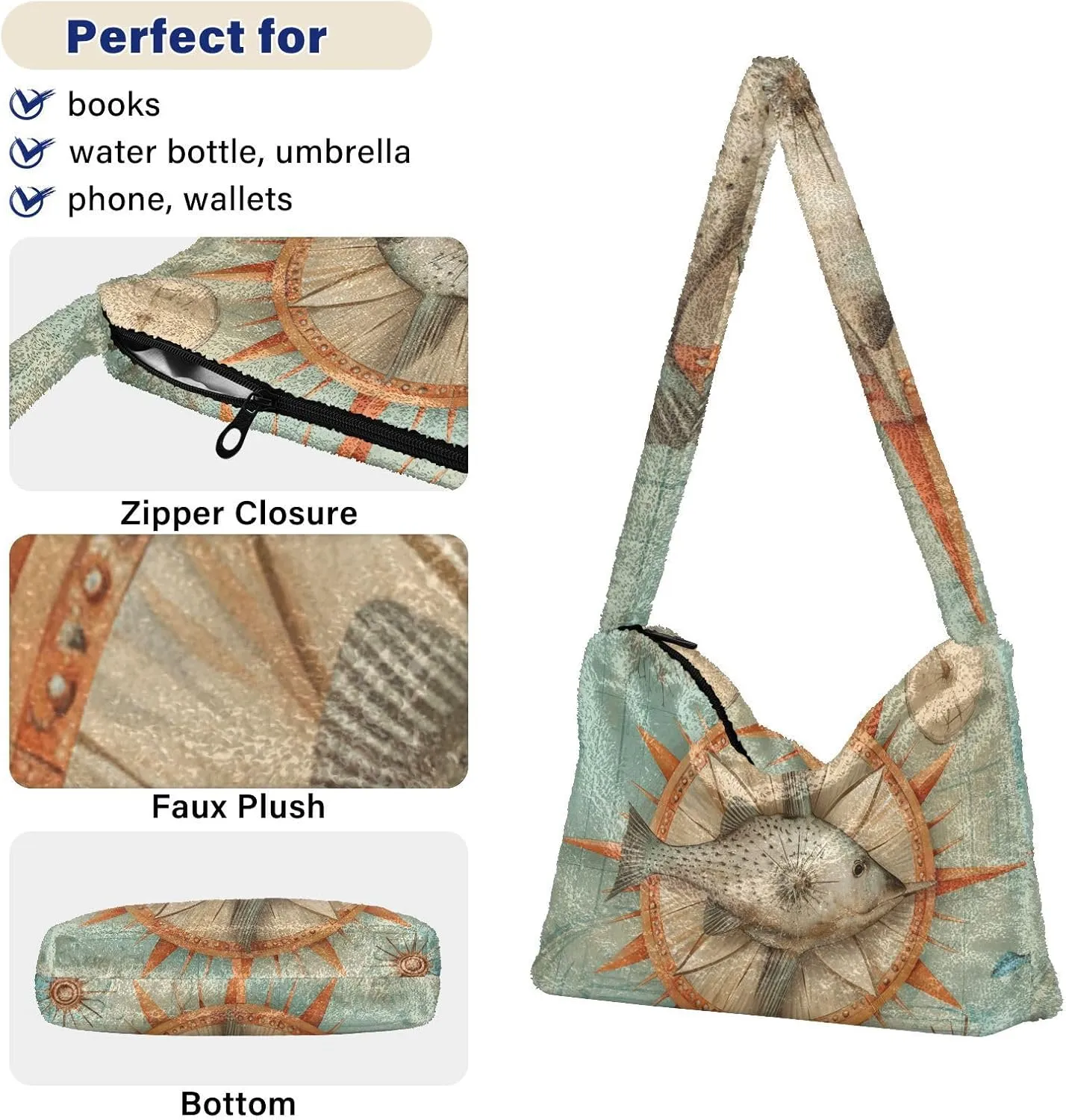 GAIGEO Cat Cartoon on Blue Black Ladies Shoulder Bag, Shoulder Purse with Zipper, Womens Outdoor Bag