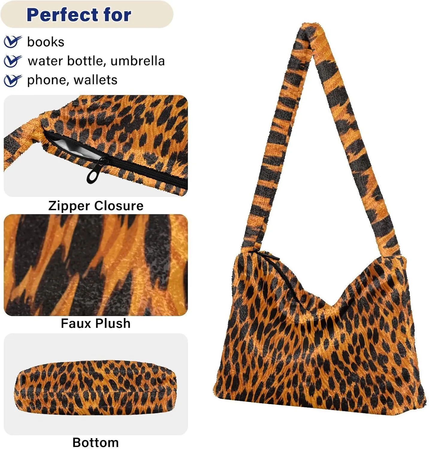 GAIGEO Cat Cartoon on Blue Black Ladies Shoulder Bag, Shoulder Purse with Zipper, Womens Outdoor Bag