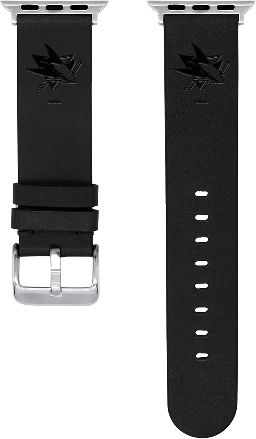 Game Time San Jose Sharks Premium Leather Watch Band Compatible with Apple Watch