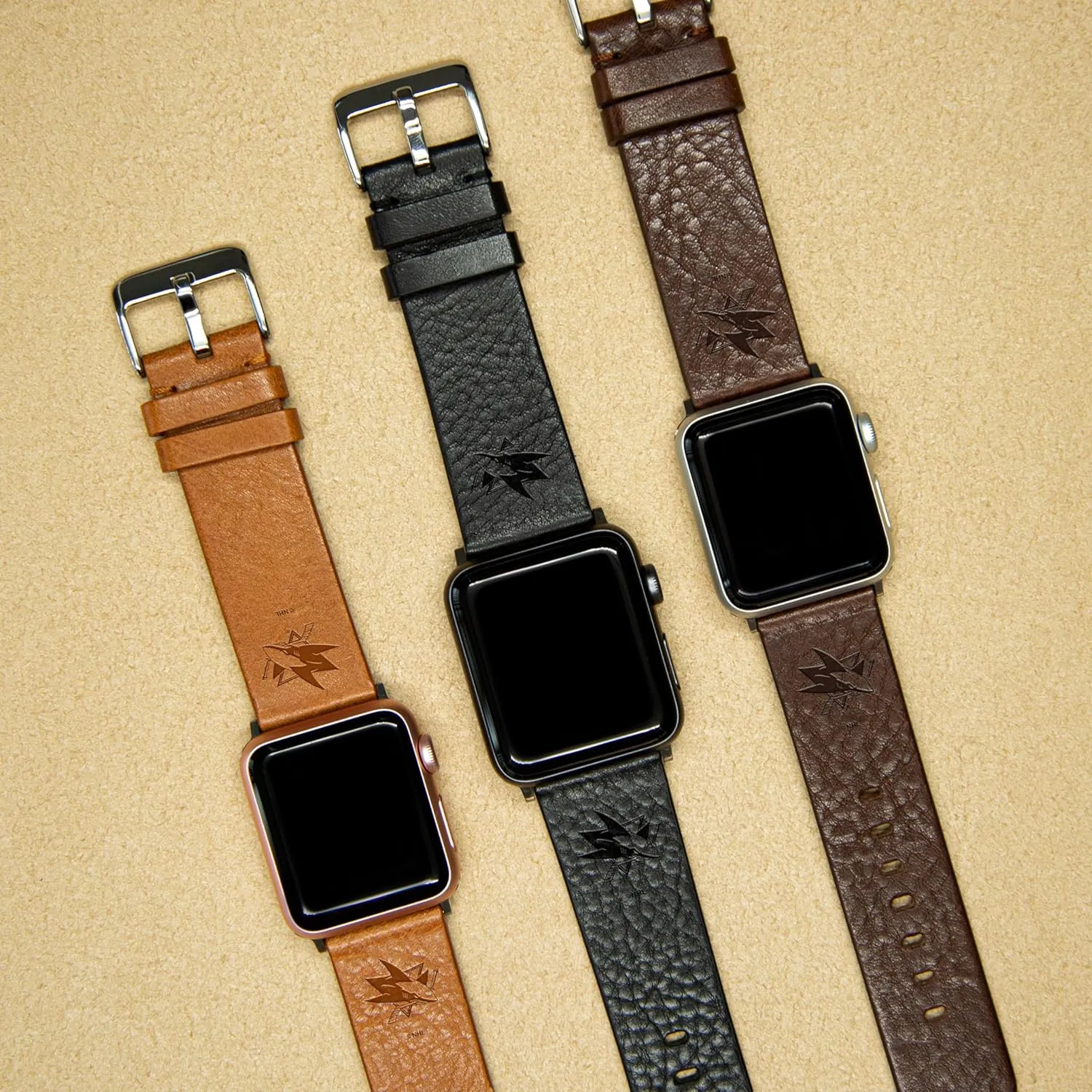 Game Time San Jose Sharks Premium Leather Watch Band Compatible with Apple Watch