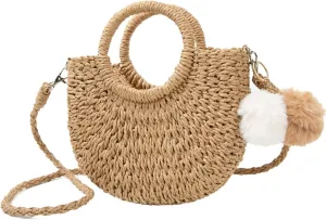 Garemcy Summer Beach bag Women's Straw Crossbody Bag Mini Travel Shoulder Bag Handmade Straw Tote Bag Womens Handbag