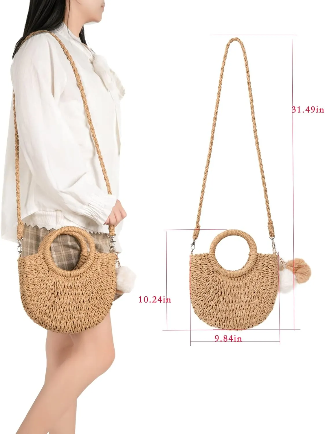 Garemcy Summer Beach bag Women's Straw Crossbody Bag Mini Travel Shoulder Bag Handmade Straw Tote Bag Womens Handbag