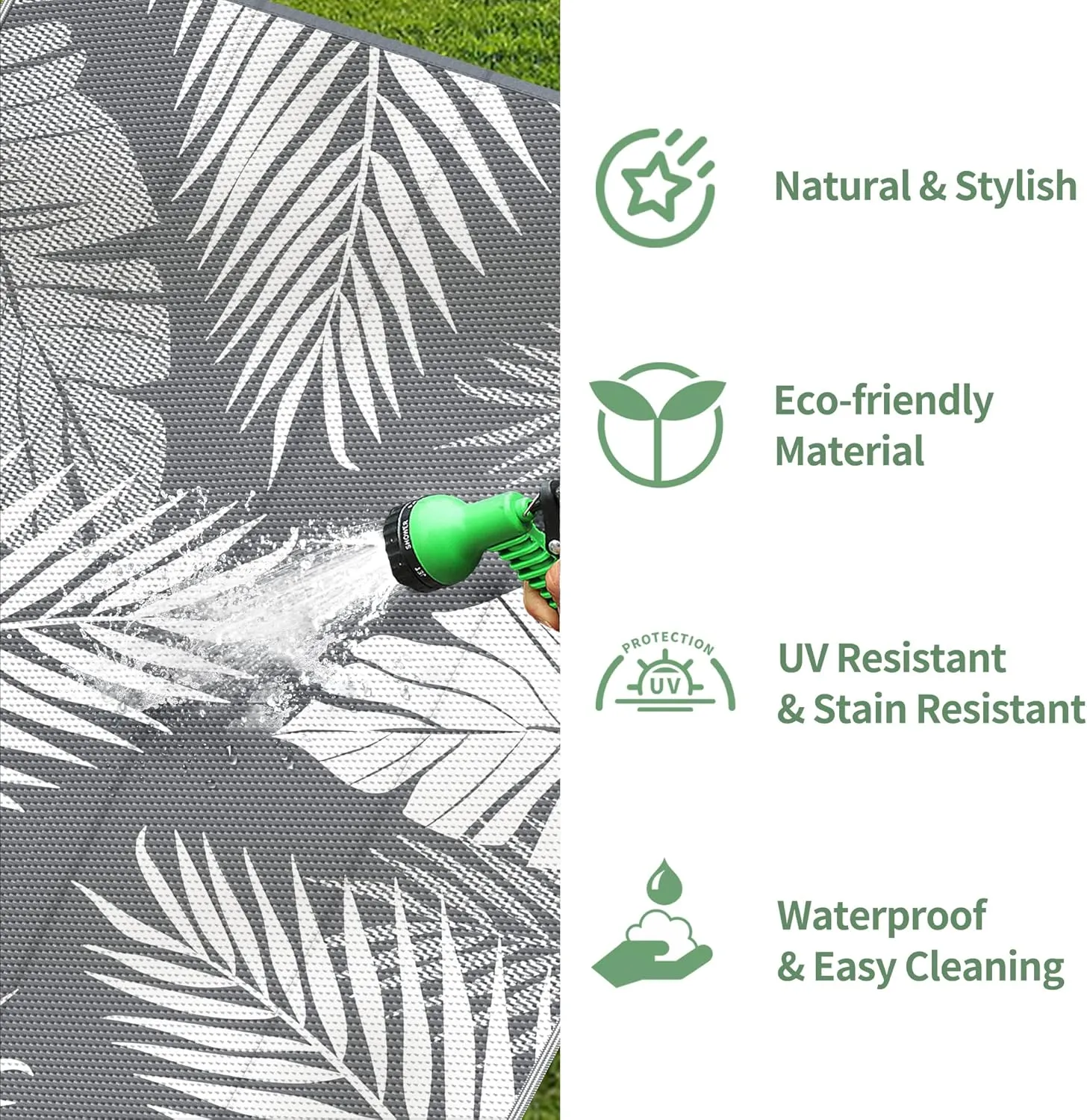 GENIMO Outdoor Rug 2.5' x 8' Waterproof for Patios Clearance, Reversible Outdoor Plastic Straw Hallway Runner Rug Carpet, Entryway Rugs Mats for Deck, Porch, Balcony, Camping, RV, Camper, Grey&White