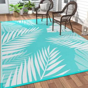 GENIMO Outdoor Rug 5' x 8' Waterproof for Patios Clearance, Reversible Outdoor Plastic Straw Camping Rug Carpet, Large Area Rugs Mats for RV, Picnic, Backyard, Deck, Balcony, Porch, Aqua Blue&White