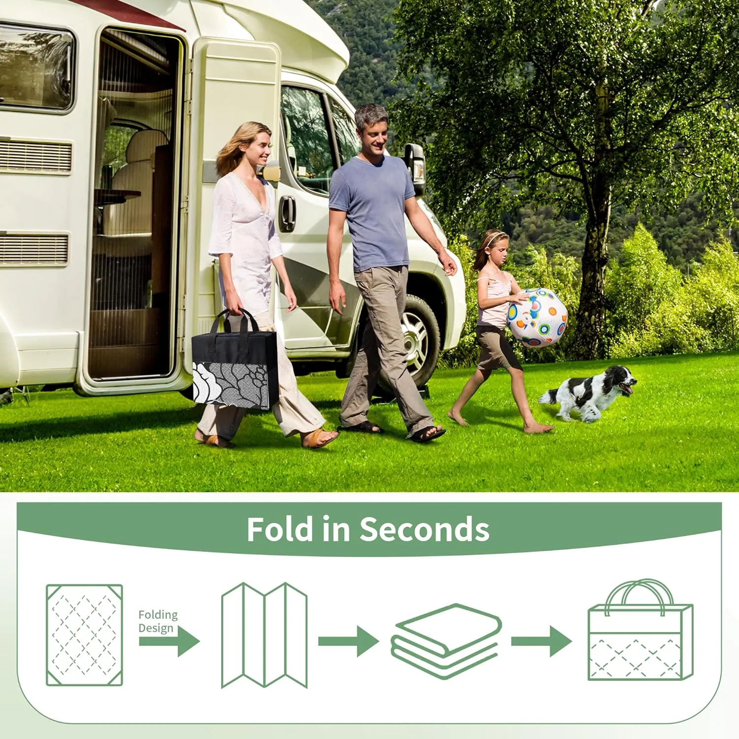 GENIMO Outdoor Rug Waterproof for Patio Decor, 5' x 8' Reversible Plastic Straw Floral Camping Carpet, Large Area Rugs Mats for RV, Camper, Deck, Balcony, Porch, Beach, Picnic, Mix-Black & White