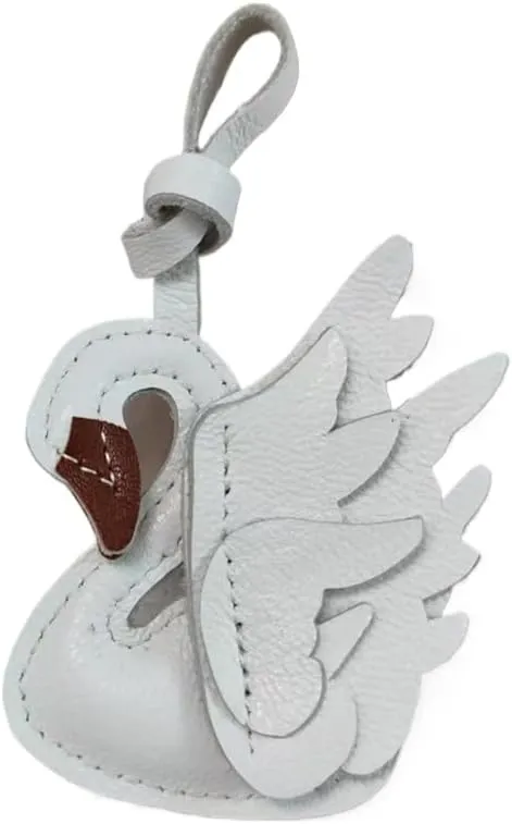 Genuine leather handmade white swan couple keychain Swan Bag Accessories